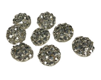 Set Of Eight Rhinestone Silver Tone Buttons