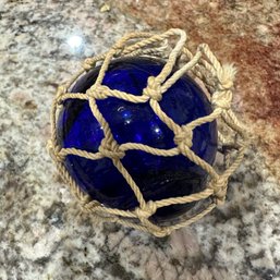 Gorgeous Antique Cobalt Blown Fishing Float Hand Knotted ~ Fathers Day ~