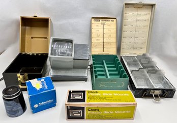 Vintage Agfascop Slide Viewer, 3 Slide Storage Boxes & Schneider Kreuznach Loupe