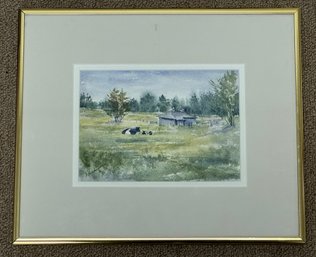 'Afternoon South Pasture' Original Watercolor Painting By David Henderson Of Camden Maine