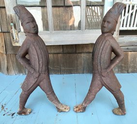 Antique Cast Iron Hessian Figural Fireplace Andirons