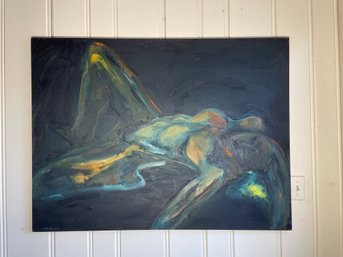 Dramatic Lounging Nude On Black, Signed