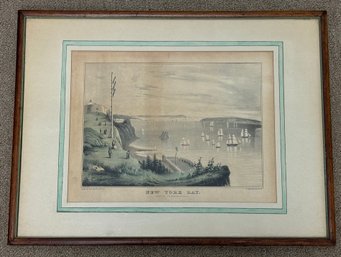 Antique Currier Lithograph 'New York Bay From The Telegraph Station'