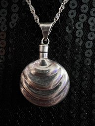 Grooved Sterling Perfume Bottle Pendant Necklace
