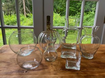 Grouping Of 8 Clear Glass Floral Vases