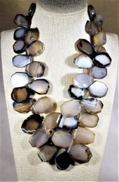 Magnificent BARSE Sterling Silver Large Polished Agate Beaded Bib Necklace