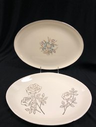 Two MCM Vintage Oval Serving Platters W/ Floral Theme