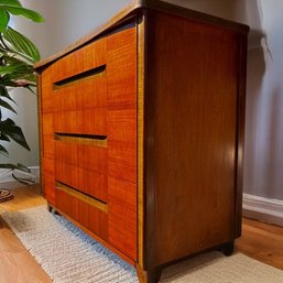 Mid Century 3 Drawer Chest With Burlwood Detail