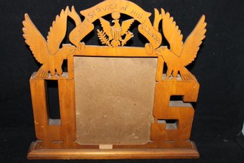 1940s Folk Art Carved Wood US Military Service Picture Frame