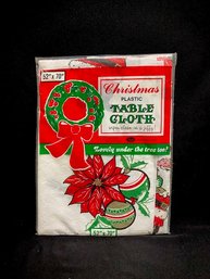 Vintage New Old Stock Holiday Poinsettia Tablecloth By Avon Plastic Corp.