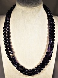 40' Long Genuine Amethyst Beaded Necklace Signed