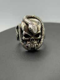 Badass Sterling Silver Bikers Skull & Snake Ring