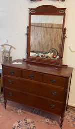 Mahogany Four Drawer Dresser With Mirror