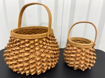 2 Porcupine Curled Wood Baskets 8x12 And 14x16