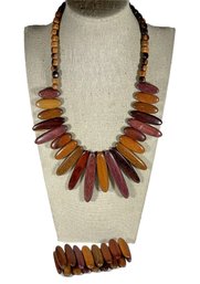 Mid Century Design Various Woods Necklace And Bracelet