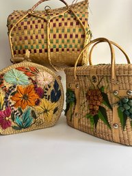 A Trio Of Vintage Bahamian Style Straw Bags