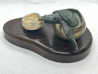 Vintage BILL HUNT Bronze Sculpture Of A TURTLE HATCHLING EMERGING FROM SHELL- Signed/numbered