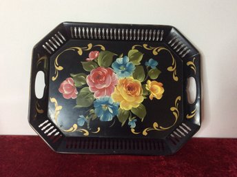 Floral Painted Black Tray