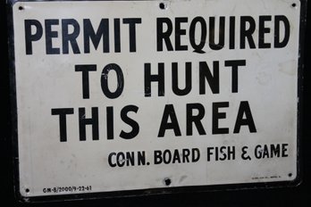 Original 1961 Metal Connecticut Fish And Game Hunting Fishing Permit Sign