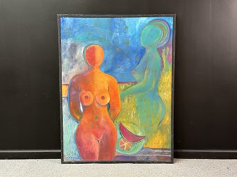 Coppin, An Original Oil On Canvas, Abstract Nude, Signed