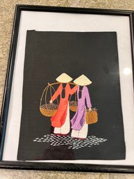 3 Beautiful Vietnamese Embroidery Art Works Framed