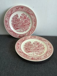 Memory Lane Royal Irone Stone Red And White Pair Of Dishes