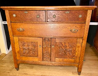 Oak Three Drawer Server Cabinet