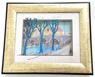 Jean Pierre Weill Multi-layered #D Painting On Glass Of Paris Street Scene In Gold Frame