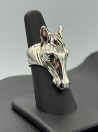 Amazing Life Like Intricate Horse Head Sterling Silver Ring Signed