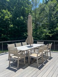 Glouster Contemporary Teak Dining Table , Eight Chairs & Umbrella