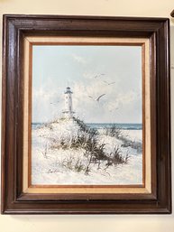 Oil On Canvas Lighthouse Signed : Gordon