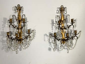 Pair Of Non-Electric Wall Sconces With 5 Lights & Crystals