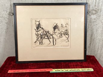 Sybilla Mittell Weber Signed 1940 Etching 23x19 Trotting Horses
