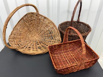 3 Assorted Wicker Baskets: Flower Gathering 25x17x15, Round 14x5, Rectangle 13x9x4