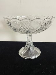 Vintage Pressed Glass Pedestal Serving Bowl