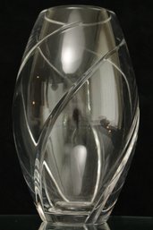 Tall TIFFANY & CO. Cut Crystal Optic Swirl Mid Century Modern Vase Made In Italy