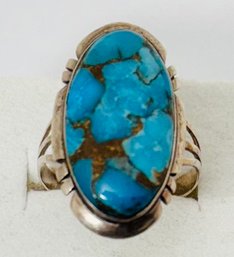 SIGNED T PHILIPINES STERLING SILVER TURQUOISE RING