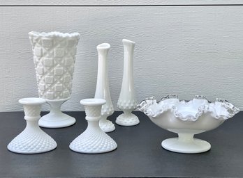 Collection Of Vintage Milk Glass Tabletop Items