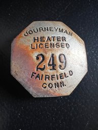 Vintage Journeyman Heater Licensed Service Pin - 249 Fairfield, Conn.