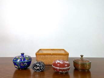 Group Of Keepsake Boxes - Cloisonne, MOP Inlay And Others