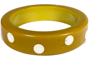 Vintage Bakelite Plastic Polka Dot Green White Bangle Bracelet