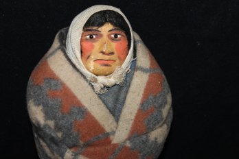 Antique American Indian Skookum Doll With Unusual Painted Cloth Face