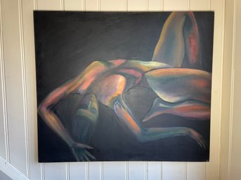 Large Oil On Canvas Of Arched Back Female Figure, Signed