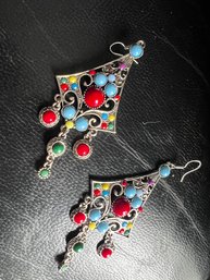 Tibetan Inspired Colorful Beaded Drop Earrings