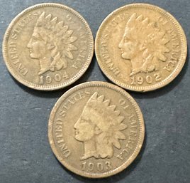 Lot Of 3 Indian Head Pennies