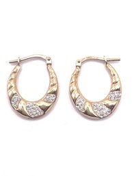 Vintage JORDAN MOM Sterling Silver Vermeil Clear Stone Hoop Earrings