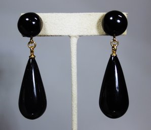 Signed KJL Kenneth J Lane Black Pierced Plastic Drop Earrings