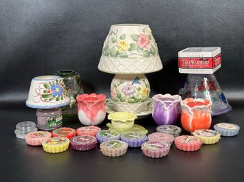 A Large Assortment Of Floral Candles & Accessories, Most By Yankee Candle