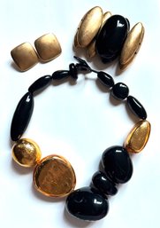 Monies Gold & Black Necklace With Matching Bracelet & Earrings