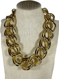 Wide Gold Tone Curb Link Choker Necklace 15' Long
